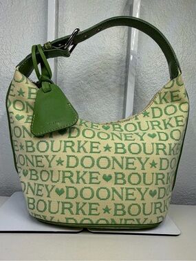 Dooney & Bourke Cream and Green Logo Jacquard Shoulder Bag